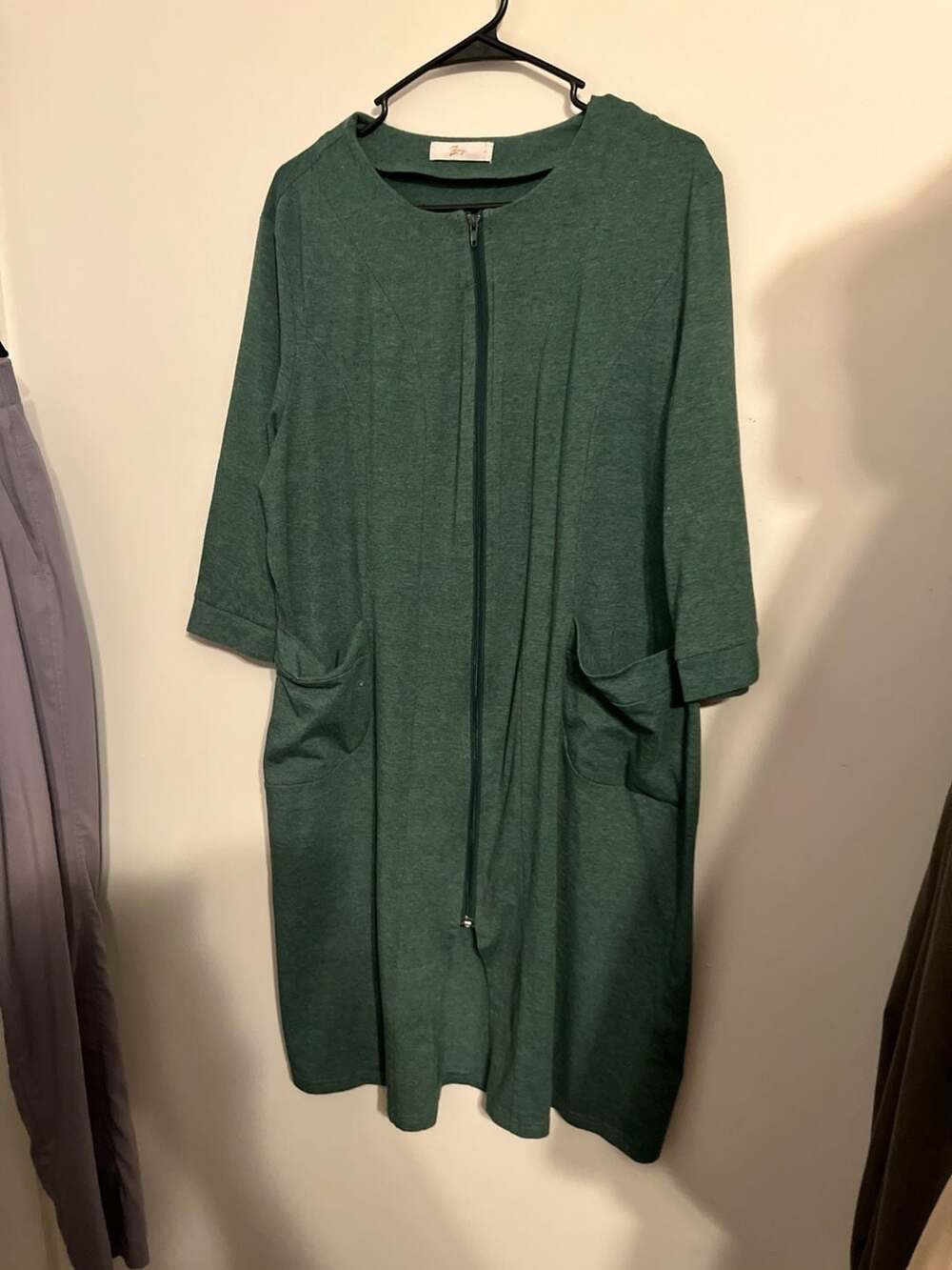 Zexxxy Women's Zip Front Nightgown 3/4 Sleeve Housecoat with Pockets Green